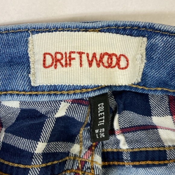 Driftwood Colette Straight Leg Jeans Tartan Lined Cuff Blue Size 29 - Picture 6 of 7